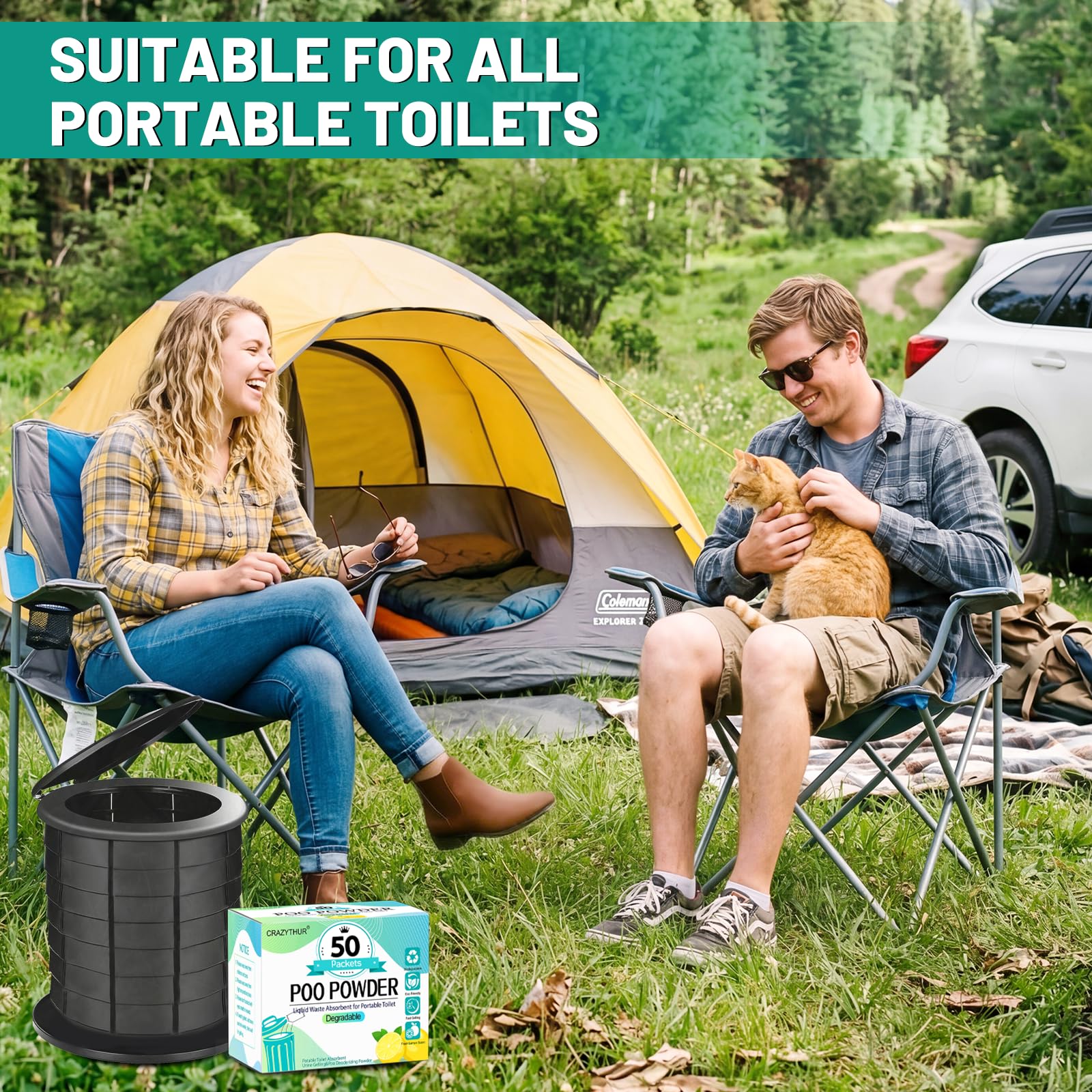 Poo Powder for Portable Toilet Gel Powder, Camping Toilet Gel 50PCS
