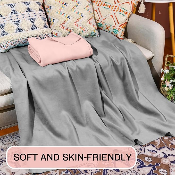 Peryiter 2 Pcs Military Wool Blanket Large 64" x 88" Camping Blanket Survival 3.3 Lbs Each Thick Thermal Washable Emergency Blanket for Outdoors Sporting Events Survival Kits (Pink, Gray)