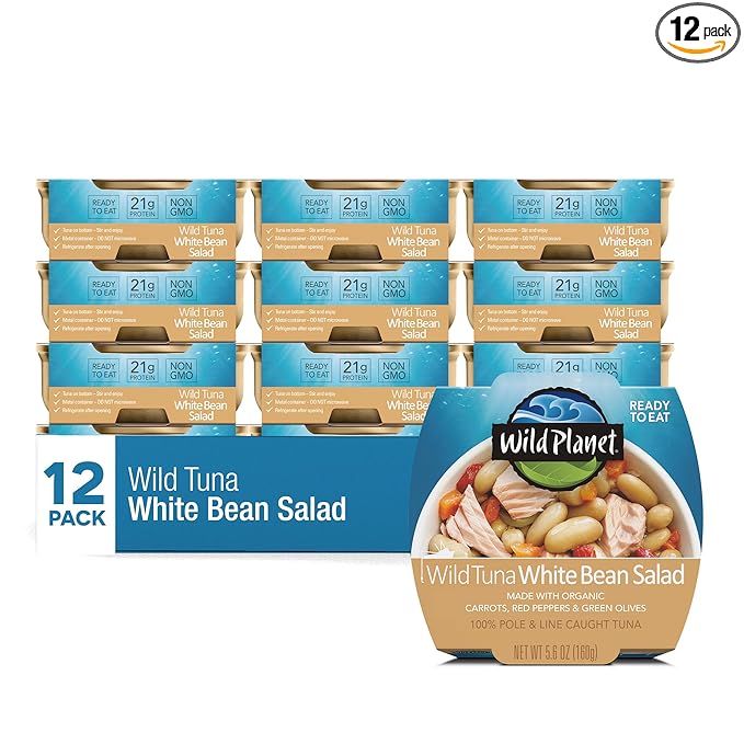 Wild Planet Ready-To-Eat Wild Tuna White Bean Salad With Organic Chickpeas, Carrots, Red Peppers & Green Olives 5.6oz (Pack Of 12)