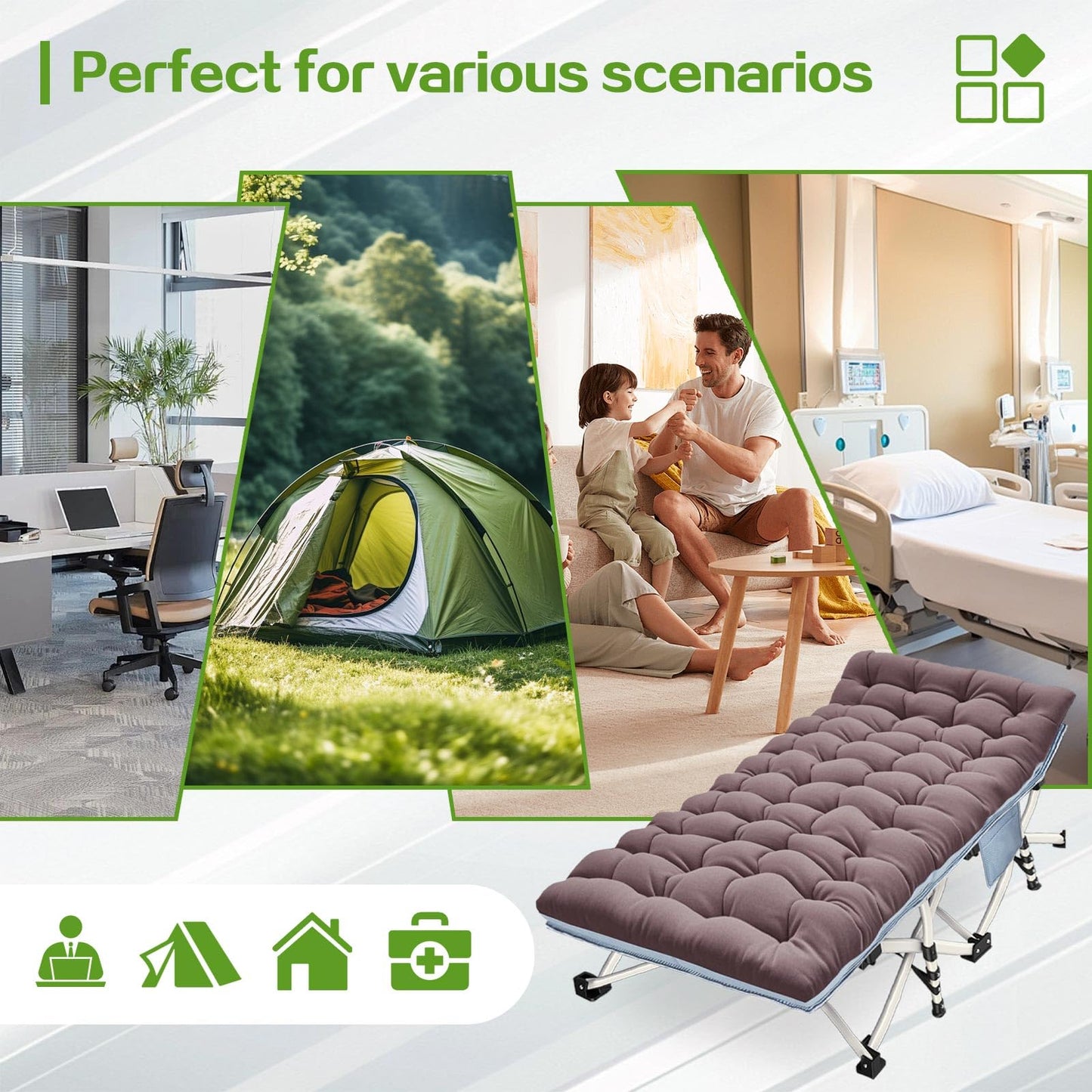 COLMERD 32In XXL Camping Cot Oversize Sleeping Cot with Comfortable Mattress Extra Large Camping