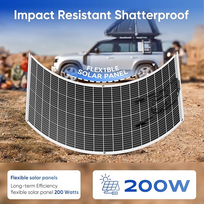 200 Watt Solar Panel 18BB N-Type 200w Solar Panel 12V 24.3% High Efficiency Monocrystalline PV Module for RV Camper Marine Home Rooftop Power Station Off-Grid Systems (200w*1)