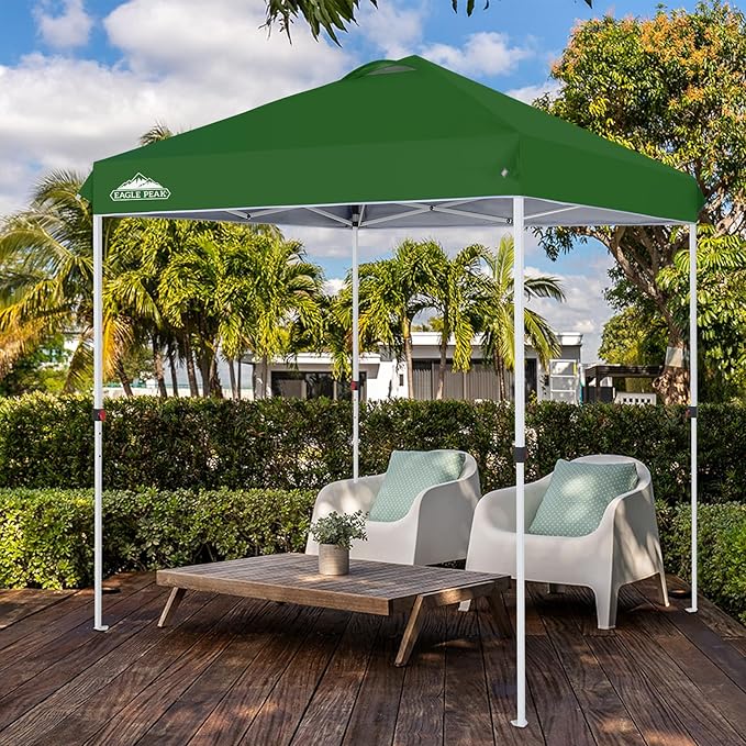 EAGLE PEAK Pop Up Canopy Tent with Wheeled Carry Bag, 8 Stakes, 4 Ropes, Easy Set Up Tent Canopy, 6.6x6.6 ft, Green