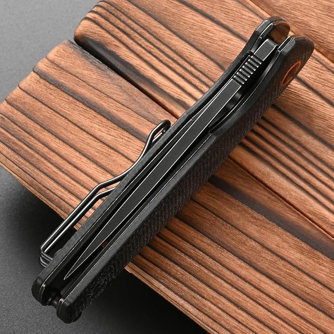 FF5 Folding Pocket Knife,DC53 Steel Blade Micarta Handle with Pocket Clip for Outdoor Camping Hunting Fishing Working (Black)