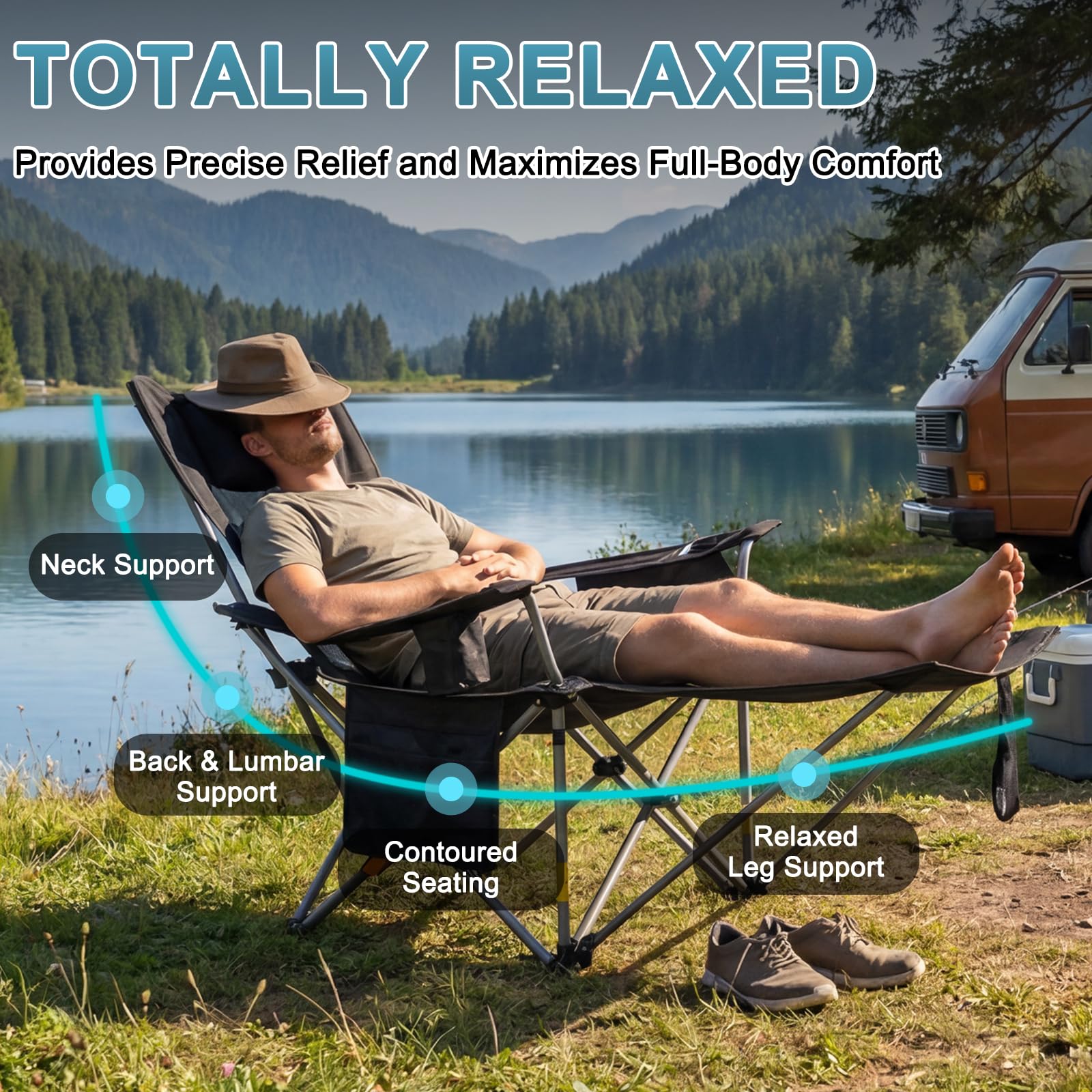 Romswi 2Pack 4-Position Reclining Camping Chair with Removable Footrest, 2-in-1 Adjustable Portable