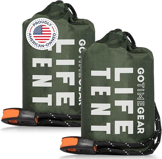 Go Time Gear Survival Life Tent ??2 Person Mylar Emergency Shelter Tube Tent + Paracord ??All-Weather Protection for Camping, Hiking, & Survival Kits ??Includes Emergency Whistle
