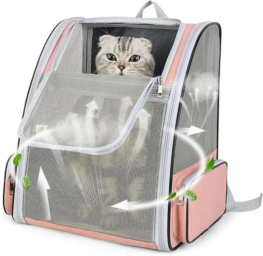 Cat Backpack Carrier Large Pet Backpack for Small Dog Medium Cat Puppy Kitten Bunny up to 15lbs, Ventilated Mesh Dog Collapsible Travel Backpack for Hiking Walking Outdoor