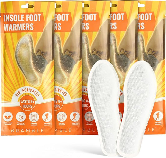 Bramble Insole Foot Warmers for Feet 5/15/30 Pair - Up to 10 Hours of Heat, All-Natural Odorless Air-Activated Warmers