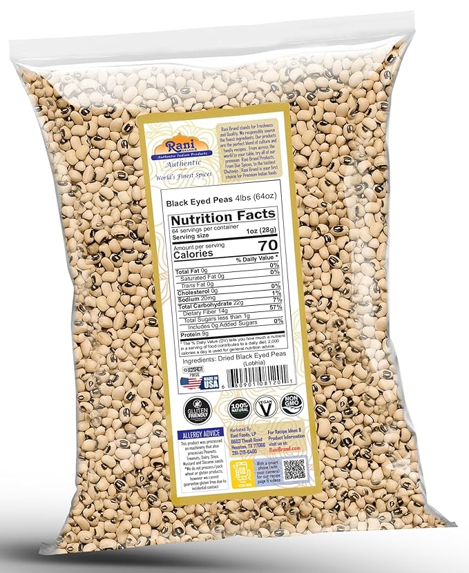 Rani Black Eyed Peas, Dried Cowpeas (Lobhia) 64oz (4lbs) 1.81kg Bulk ~ All Natural | Vegan | Kosher | Gluten Friendly | Product of USA
