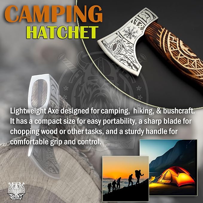 SHINY CRAFTS | Custom Handmade Carbon Steel Viking Axe,Valentine's Day Gift, Birthday Gift for him, Leather Wrapped Handle and Leather Sheath (VBA-19) (VBA-14)