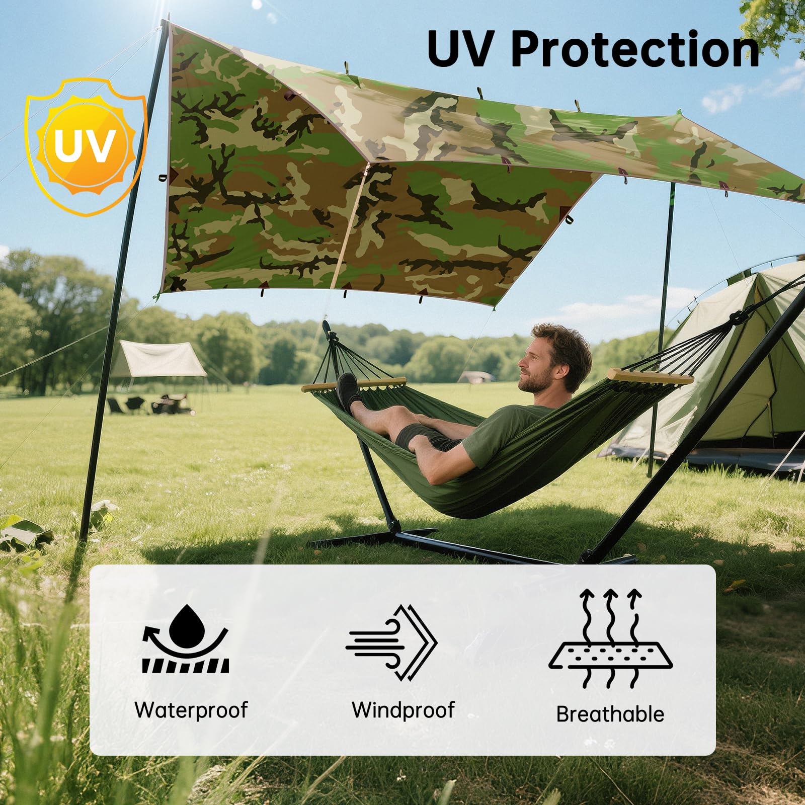 FREE SOLDIER Waterproof Camping Tarp Shelter Awning(Camo 10×10.5ft)