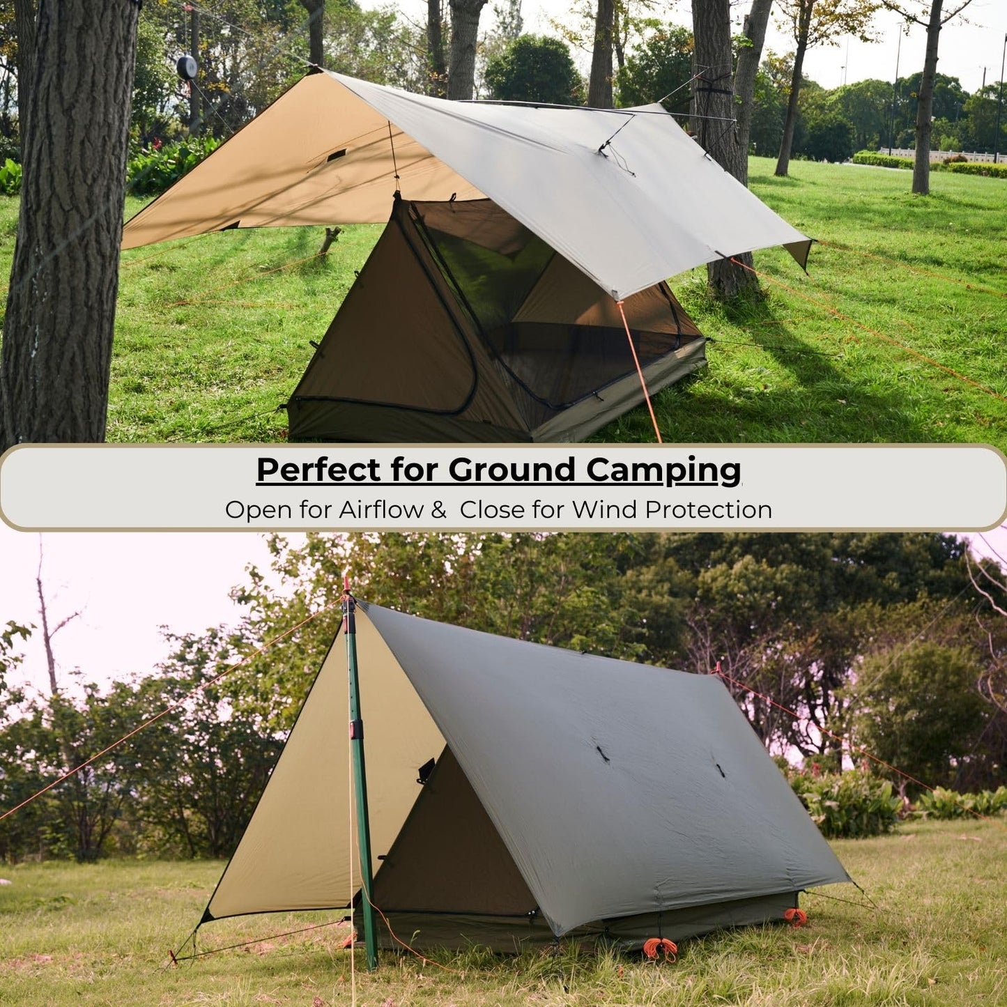 onewind 12×10ft Ultralight Camping Hammock Tarp, Hammock Rainfly with Doors