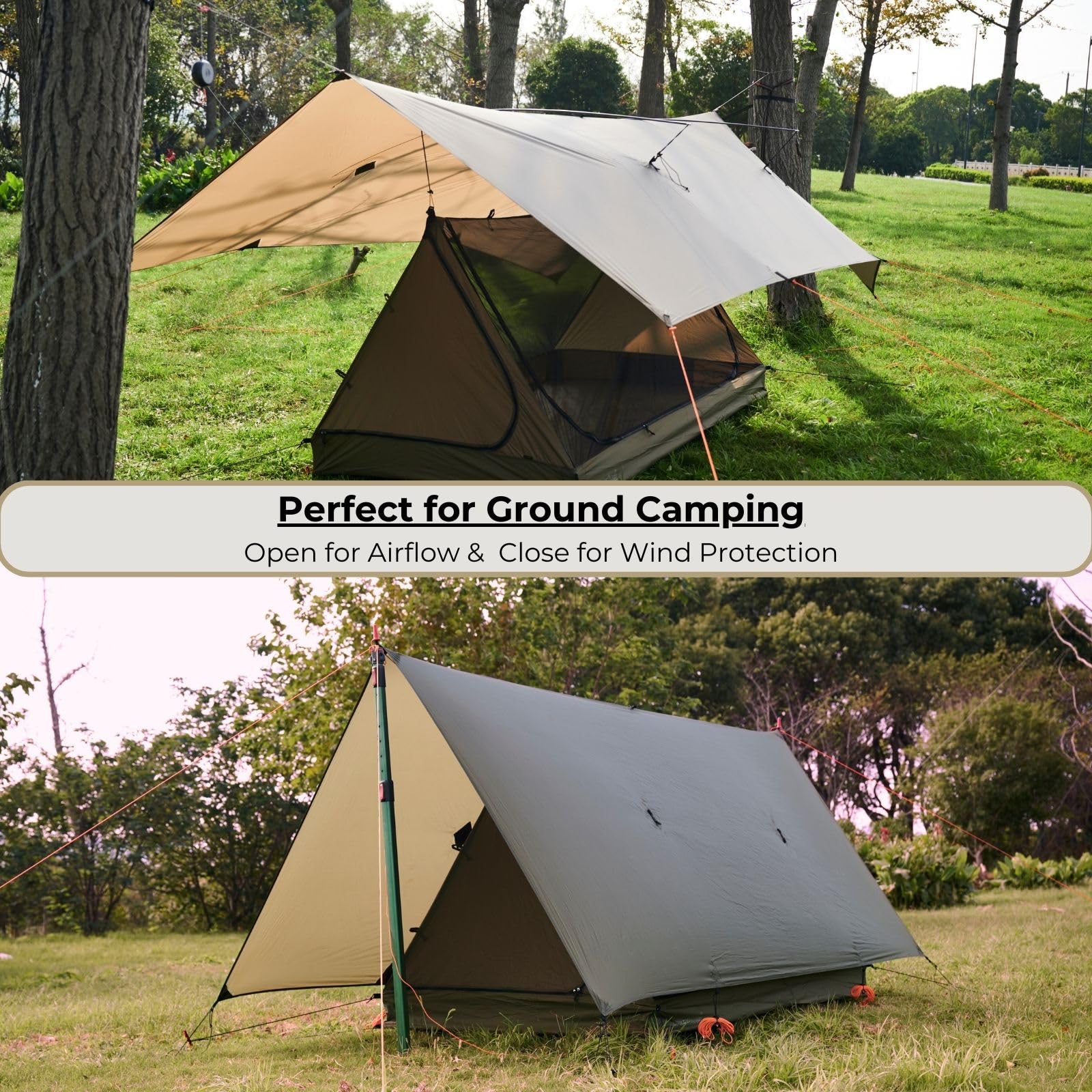 onewind 12×10ft Ultralight Camping Hammock Tarp, Hammock Rainfly with Doors