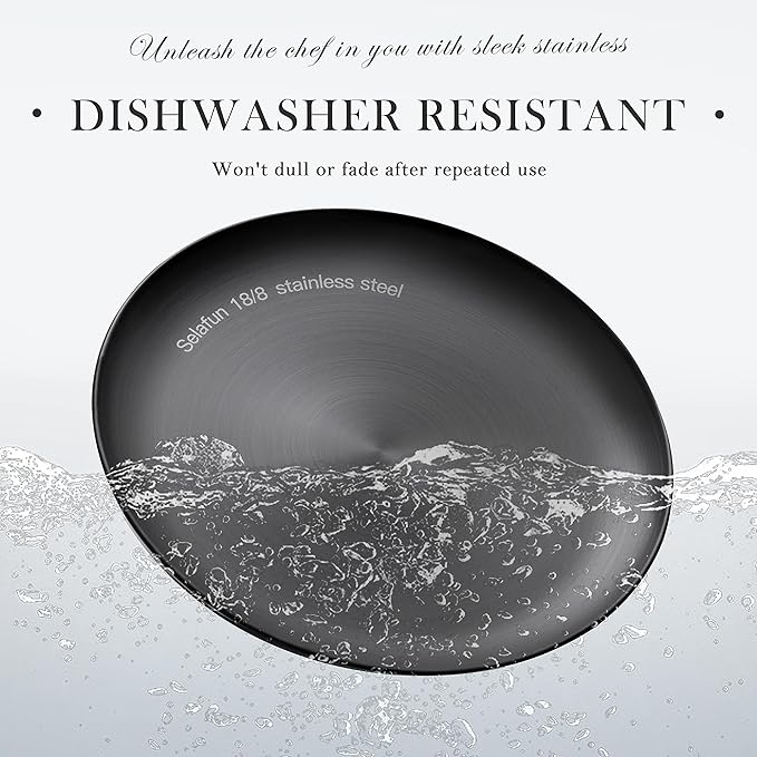 Stainless Steel Plates Metal 18/8 Round Dinner Plates - Set of 4 - Food-Grade Dishwasher Safe 9inch Salad Plates for Camping Kids Dining Outdoor (Silver)