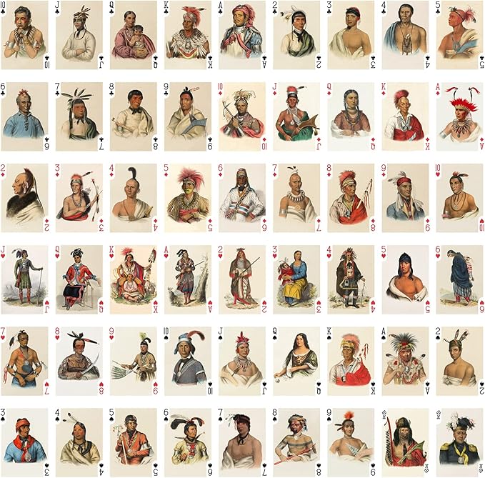 Indians Playing Cards (Poker Deck 54 Cards All Different) Vintage Retro Native American Portraits by Charles Bird King