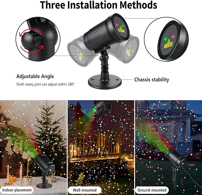 Christmas Laser Projector Lights Outdoor Indoor, 2 Colors with Red and Green Star Show, Christmas Laser Projector Lights Waterproof with Remote Decor for Christmas Holiday Party Garden Patio