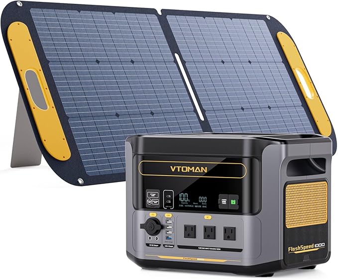 VTOMAN FlashSpeed 1000 Portable Power Station with 110W Solar Panel - 828Wh/1000W(2000W Peak) Solar Generator with LiFePO4 Battery, 100W USB-C, 60 Min Fast Charging 0-80% for Camping, Backup, RV