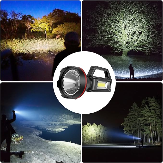 Rechargeable Spotlight Flashlight, High Lumens Handheld Spotlight,LED Searchlight with Shoulder Strap and USB Output for During Hurricane,Emergency, Storms,Hunting, Hiking, Camping(Black Pack of 2)