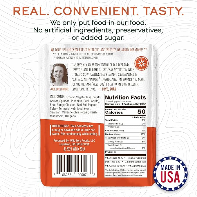 Wild Zora Instant Keto-Friendly Soups Tuscan Chicken 8-pack Broth Made with Free-Range Chicken, and Vegetables, Gluten-Free, Low Carb, No Added Sugar, Flavorful Pantry Staples - 0.5oz/13g
