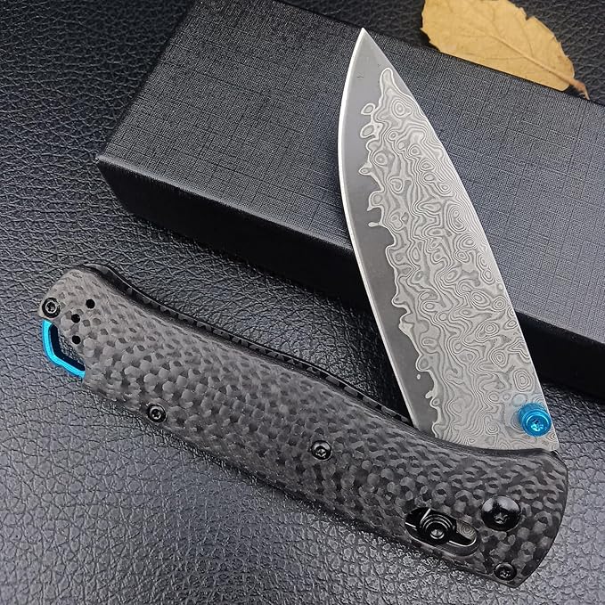 Folding Pocket Knife,3.15" Damascus Steel Knife, Black Carbon Fiber Handle with Pocket Clip for EDC. (Damascus)