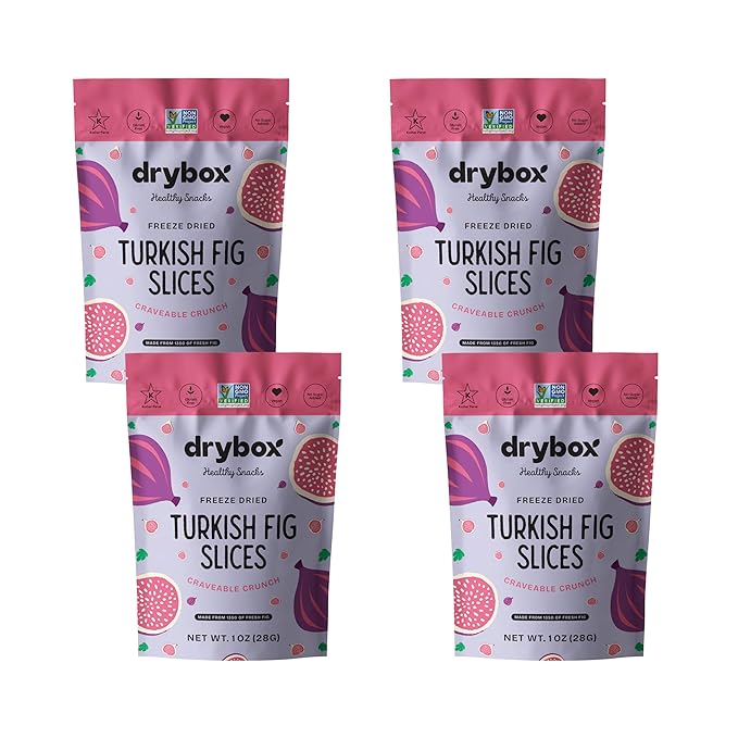 Drybox Freeze Dried Fig Slices | 100% Natural Fruit | Freeze Dried Fig Source | No Sugar & Additives | Healthy Snack & Topping for Beverages or Recipes | Non-GMO, Vegan, Gluten Free, 1 oz 4 pack