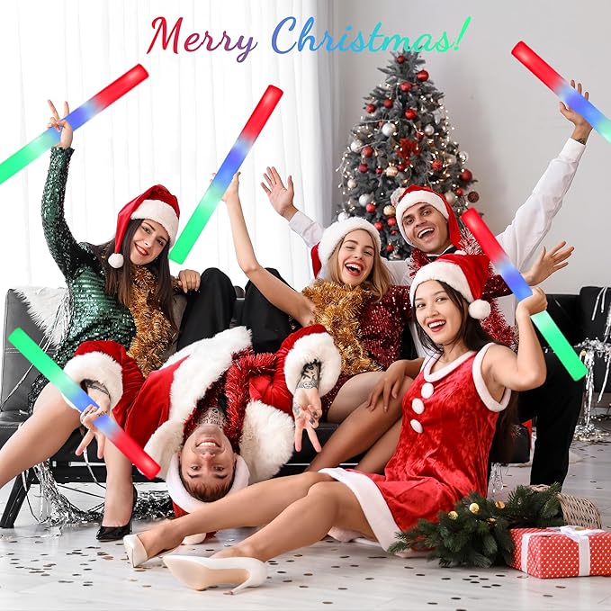 32 Packs 15.7 inch Foam Glow Sticks Bulk, 3 Color LED Light Foam Sticks, Glow In The Dark Party Supplies, 3 Modes Colorful Flashing for Christmas, Birthday