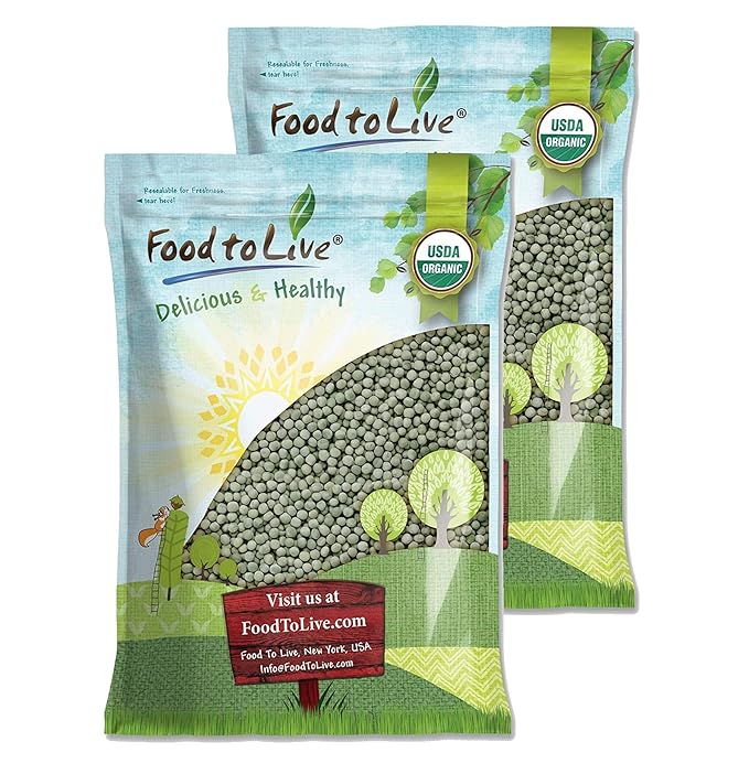 Food to Live Organic Whole Dried Green Peas, 20 Pounds – Non-GMO, Green Vatana, Sproutable, Vegan, Kosher, Bulk. Pre-Soak Needed. Rich in Protein, Fiber. Great for Green Curry, Stews, Salads, Pea Soup
