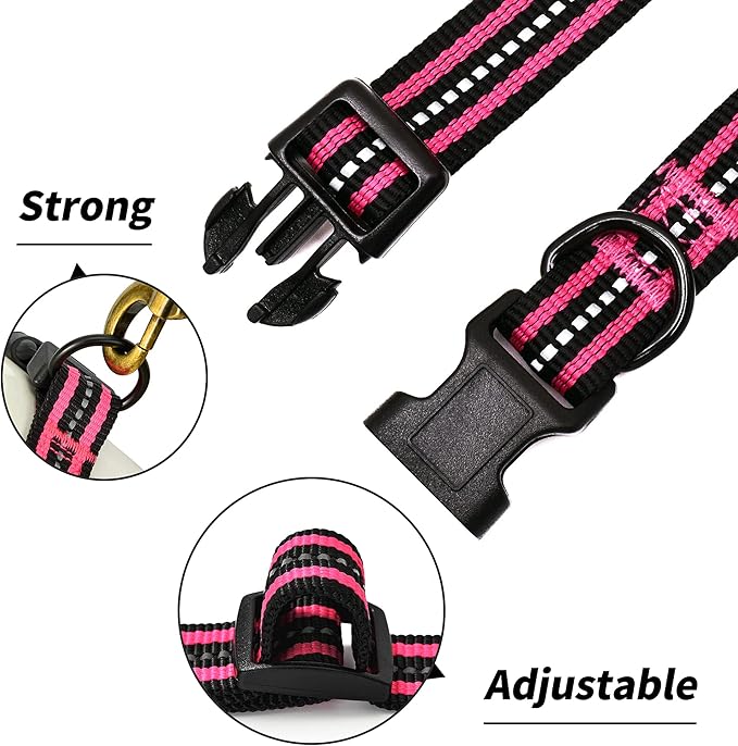 Mile High Life Reflective Dog Collar | Nylon Pet Collars wiith Buckle | Light Weight Puppy Collars | Pink Dog Collars for Small Dogs (Pink, S)