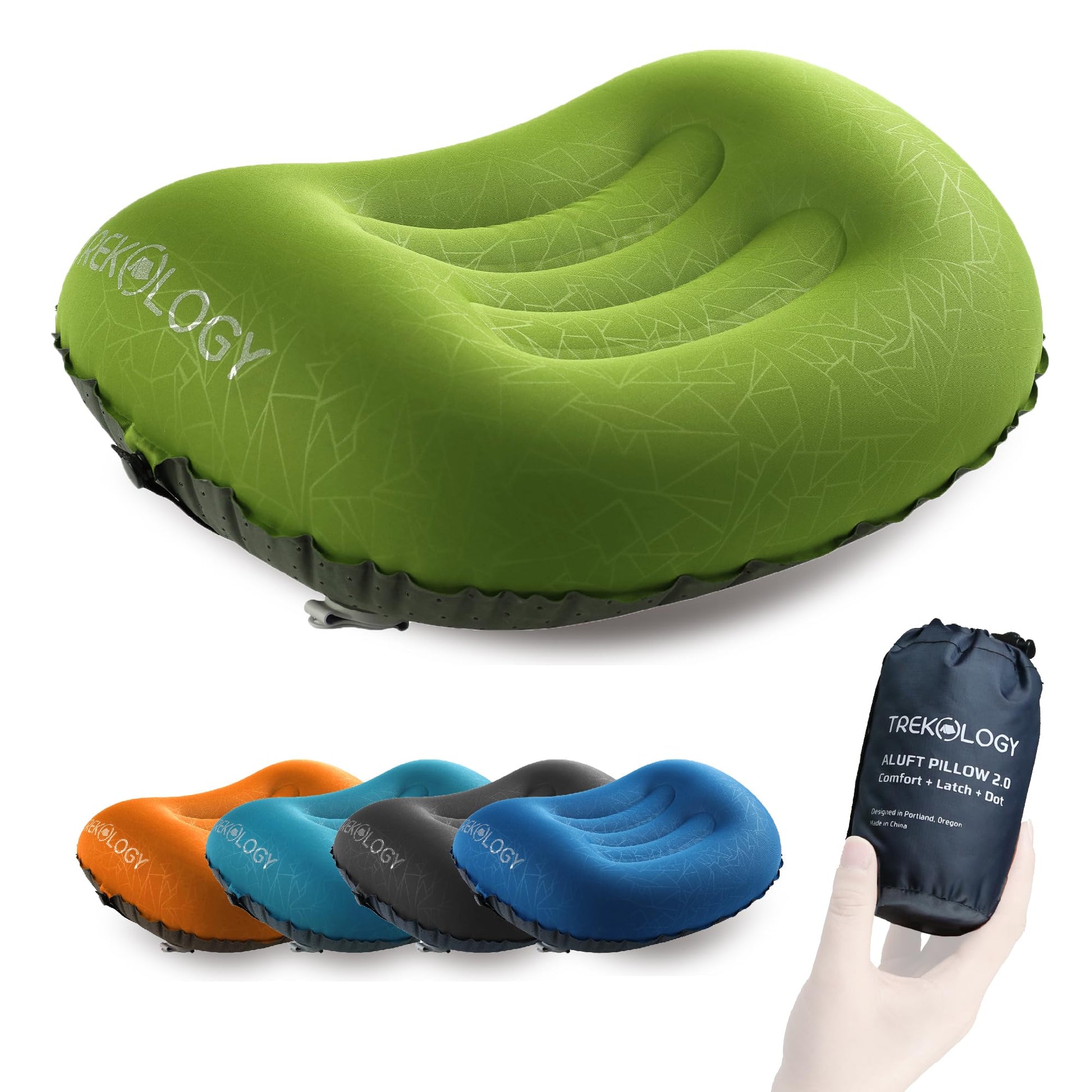 TREKOLOGY Ultralight Inflatable Camping Travel Pillow - ALUFT 2.0 Compressible, Compact