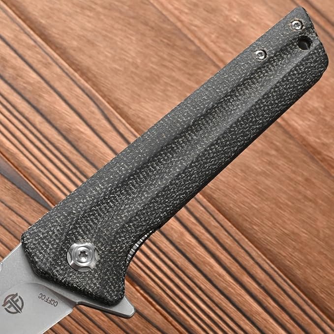 FF4 Folding Knife, AUS-10 Steel Blade Micarta Handle Knife for Outdoor Camping Hunting Fishing Survival(Black)