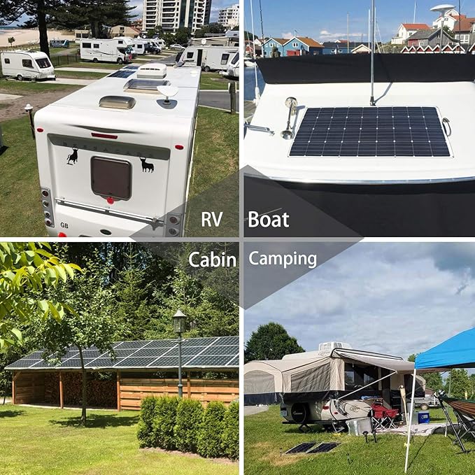 XINPUGUANG Flexible Solar Panel 6pcs 100W 12V Monocrystalline 600W Solar Kit 50A Charge Controller Extension Cable Battery Cable Off-Grid for RV Boat Cabin Tent Car (600W-1)