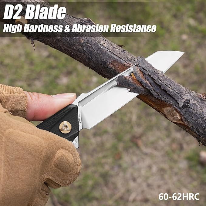 FLISSA Folding Pocket Knife, EDC Knife with D2 Steel Blade and G10 Handle, Pocket Clip, Suitable for Camping, Hiking, Fishing, Daily Use, Outdoor Activities(Black)