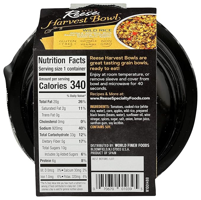 Reese Wild Rice Harvest Bowl | Black Beans, Tomatoes, Corn | High in Fiber & Protein (Pack of 8)