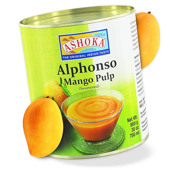 Ashoka Canned Mango Pulp, Premium Alphonso Mango Extract - Sweetened, Great for Making Shakes, Smoothies, Salads, and Baking, Kosher Certified, 30 Ounce