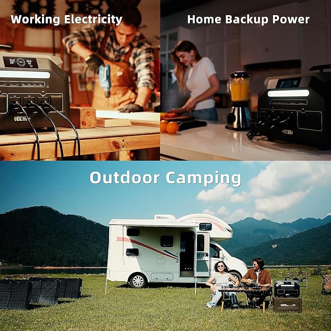 IEE P2400 Solar Powered Generator with 2x200W Solar Panel,2400W AC Outlet(Peak 5000W) 2048WH Lifepo4 Battery,1800W 1.2H Fast Charge Below 30DB 5-8MS EPS Switch Solar Power Station for Home Backup,RV.
