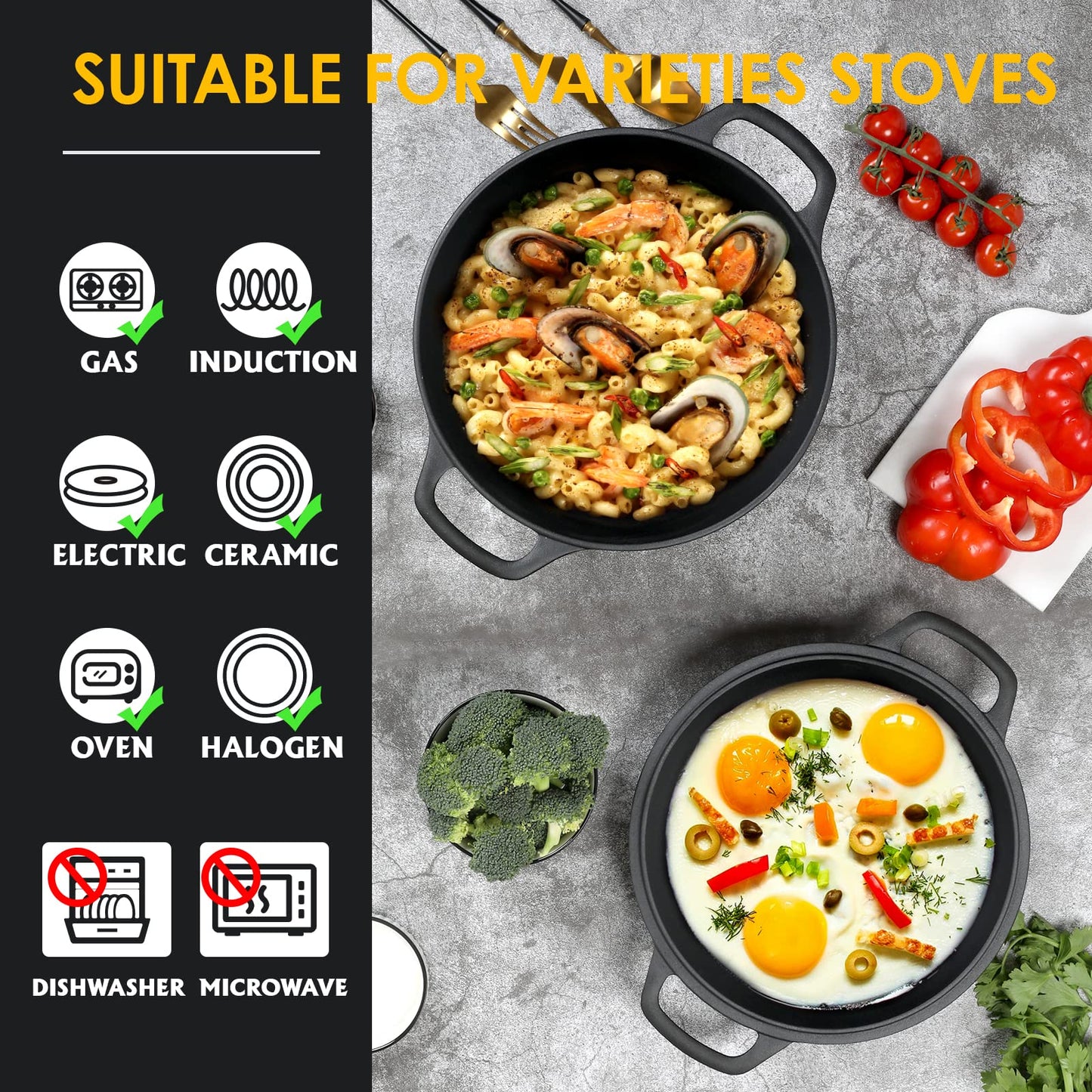 EDGING CASTING 2-in-1 Pre-Seasoned Cast Iron Dutch Oven Pot with Skillet Lid Cooking Pan, Cast Iron