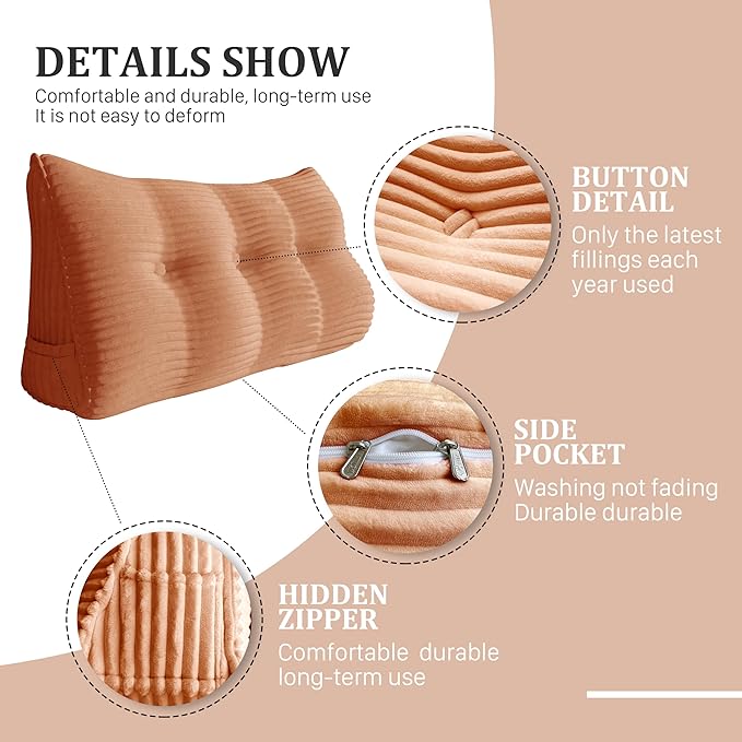 10 lbs Thickened Headboard Pillow Wedge Pillow Headboard Reading Pillow Bed for Comfortable Backrest Reading Triangular Pillow with Side Pocket Backrest Pillows for Sitting in Bed Full