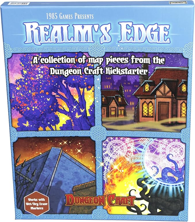 DUNGEON CRAFT Realm's Edge Book by 1985 Games - Immersive Dungeon Game with Dry Erase Maps for Endless Adventures - Water Resistant Game with Loose Leaf Inside a Custom Box & DND Map