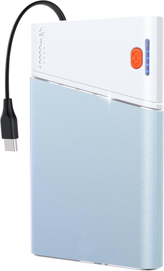 Portable Charger Power Bank, 10000mAh 22.5W PD Super Fast Charging Powerbank with Built-in USB C in&Out Cable, Slim External Phone Battery Pack for iPhone 17/16/15 iPad Samsung S24 Android etc