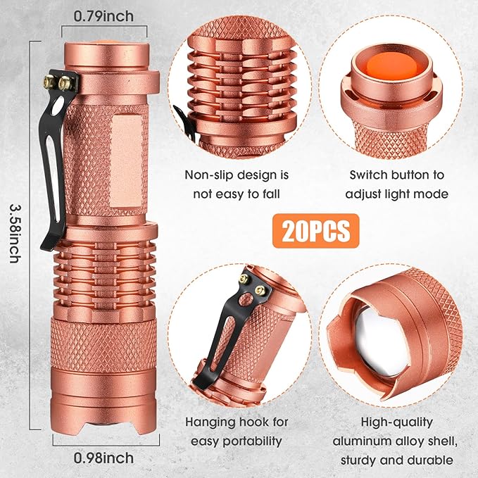 Fumete 20 Pieces LED Flashlight Mini 3 Mode Tactical Torch Small Water Resistant Pocket Flash Light Adjustable Focus Light Pen for Men, Father, Indoor Outdoor Hiking(Multicolor)