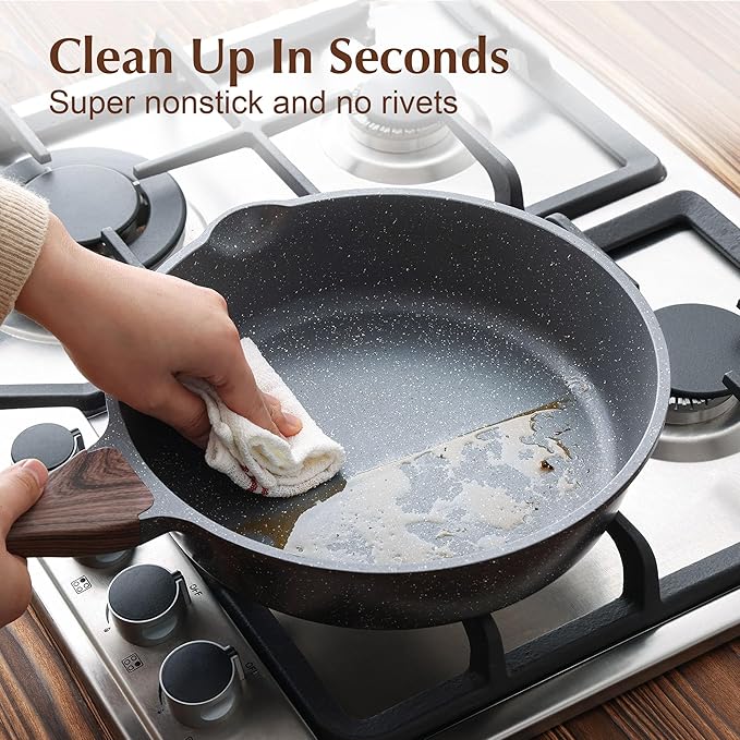 SENSARTE Nonstick Skillet, Deep Frying Pan 10/11/12-inch, Saute Pan with Lid, Stay-cool Handle, Healthy Stone Cookware Cooking Pan, Induction Compatible (10-Inch/3.5QT)