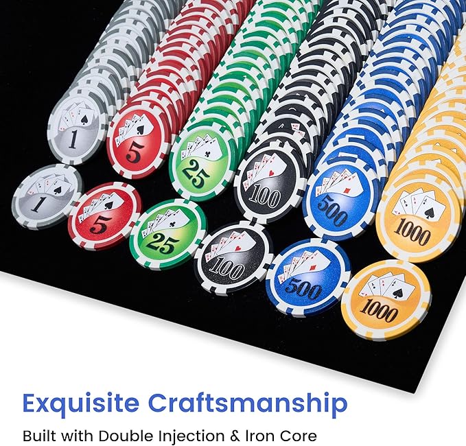 Poker Chips with Numbers,500PCS Poker Chip Set with Aluminum Travel Case,11.5 Gram Poker Set for Texas Holdem and Blackjack Gambling.