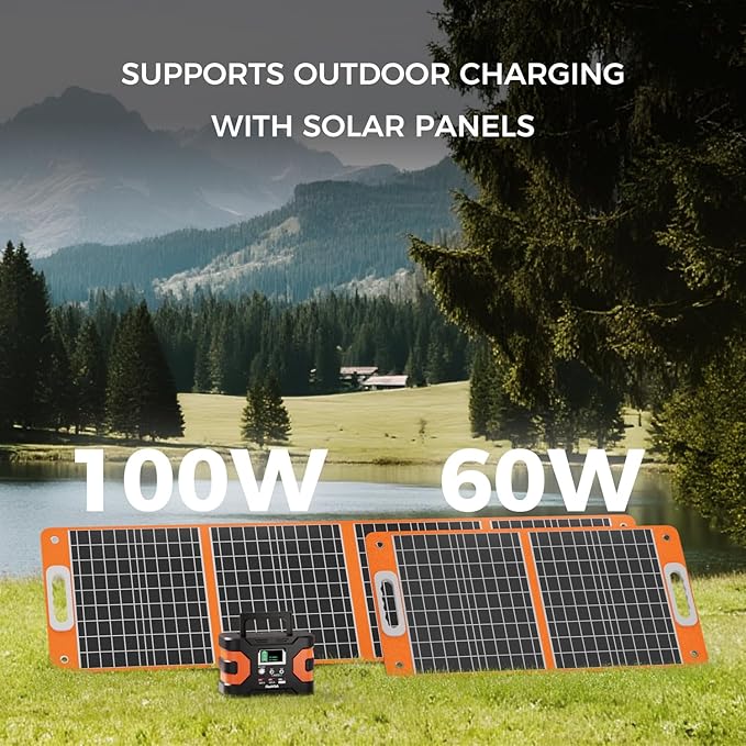 Flashfish Portable Power station 150W 166Wh with 60W Solar Panel, Pure sine Wave AC Outlet, USB-C PD 45W, QC3.0, DC Output, Backup Battery for Camping, Outdoor, RV, Emergency Home Use