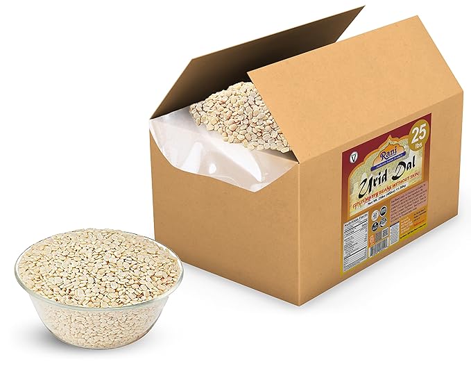 Rani Urid/Urad Dal (Split Matpe Beans Skinless) Indian Lentils 400oz (25lbs) 11.36kg Bulk Box ~ All Natural | Gluten Friendly | Non-GMO | Kosher | Vegan | Indian Origin