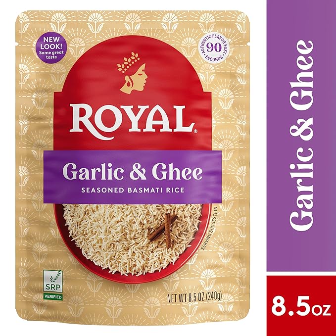 Royal Garlic & Ghee Seasoned Basmati Rice, No Artificial Flavors, Vegetarian Friendly, Gluten Free & Non-GMO, 8.5 Ounce (Pack of 6)