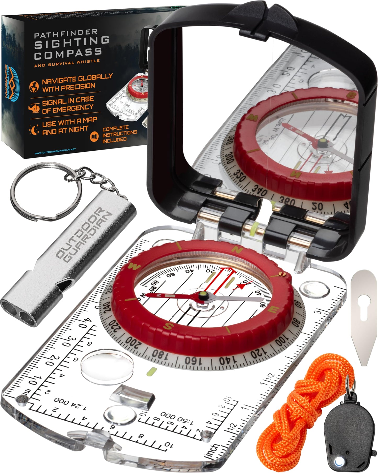 Outdoor Guardian Pathfinder Sighting Compass - Precise Navigation, Hiking and Orienteering Mirror