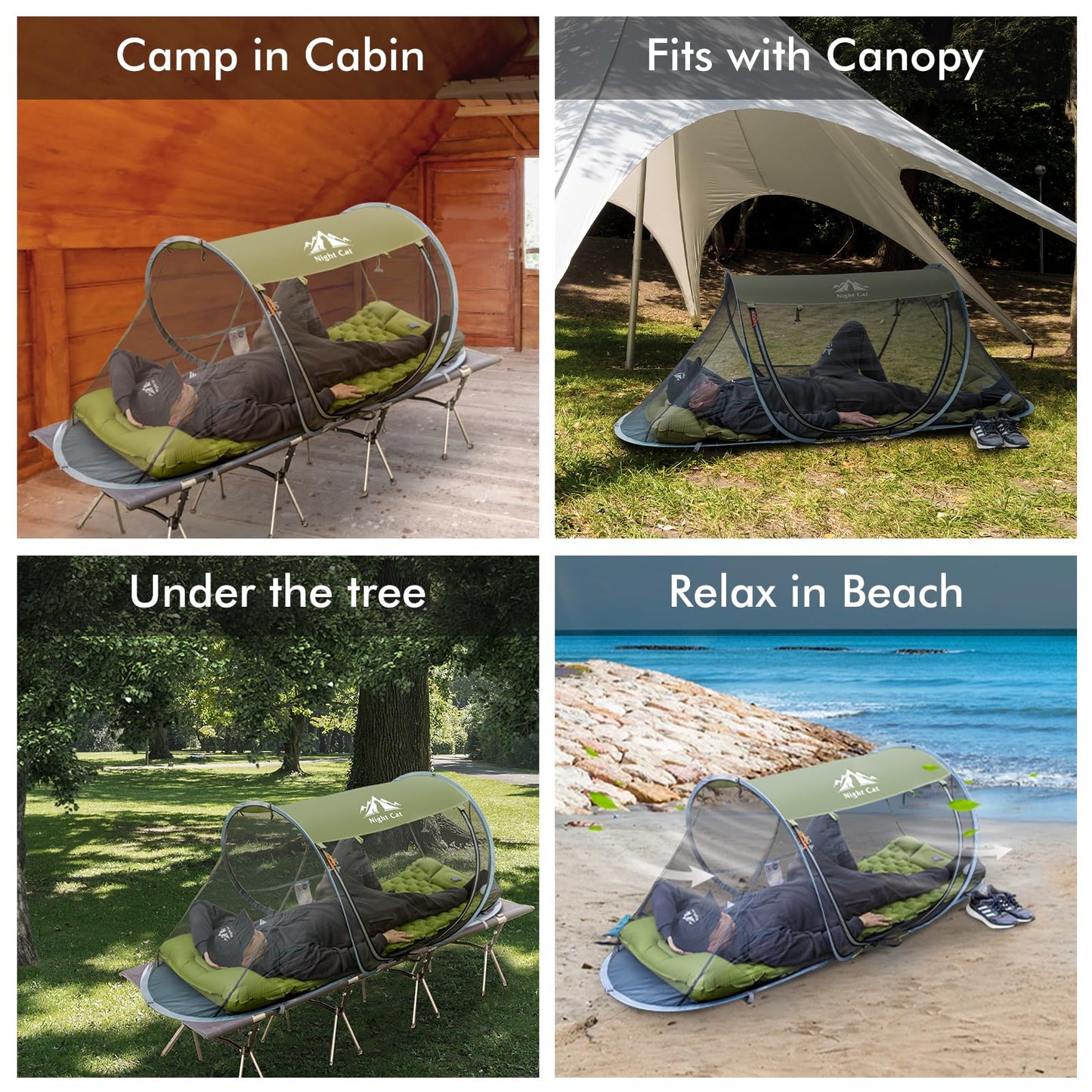 Night Cat Pop-up Mosquito Tent: 1 Person Camping Tent with Bug Screen Net Adults Fits for Camping