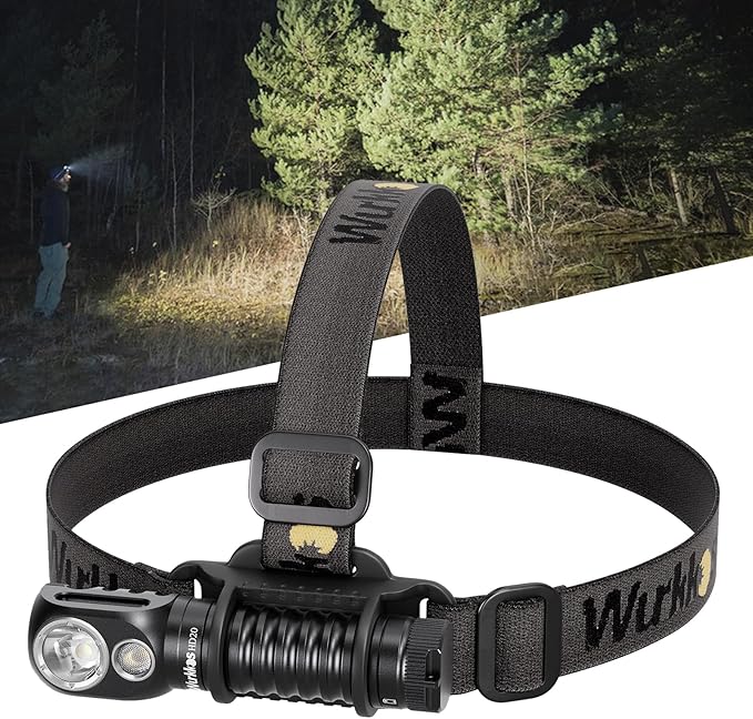 Wurkkos HD20 Rechargeable Headlamp Flashlight, Spotlight&Floodlight 90CRI 5000K Rechargeable Headlamp,2000Lumen Super Bright Headband Flashlight,IP68 Waterproof Headlamp for Camping Running(Black)