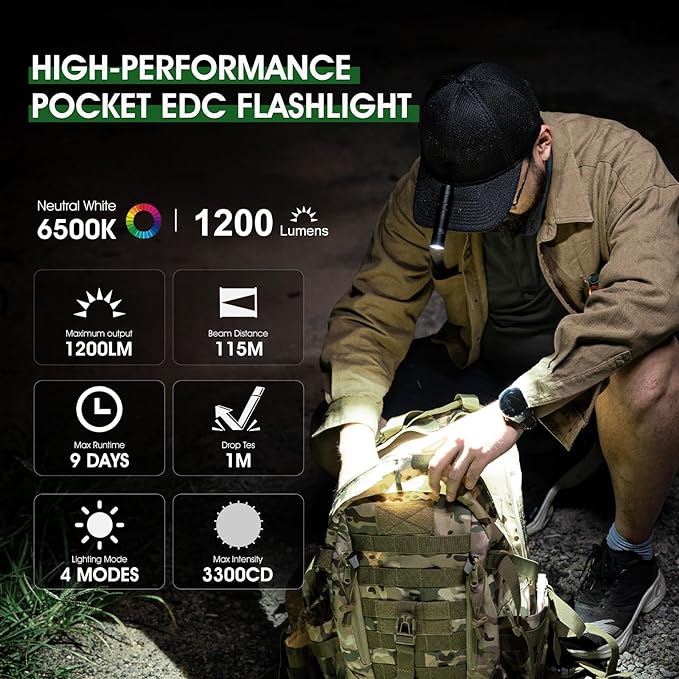 Rechargeable Flashlights 1200 Lumens EDC Flashlight, AA Pocket Flashlight High Lumens with Clip, Super Bright Small Flashlights, 4 Modes Flash Light for Camping, Home, and Emergencies (Orange)