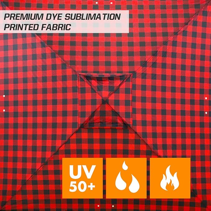 EAGLE PEAK Pop Up Canopy Tent with Wheeled Carry Bag, 8 Stakes, 4 Ropes, 4 Weight Bags, Easy Set Up Tent Canopy, 10x10 ft, 100sqft of Shade, Red Plaid