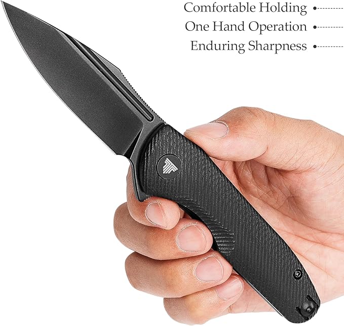 Knives，EDC Pocke Knife with Clip，Folding Flipper Knife for Menï¼?.26" 14C28N Steel Blade（PVD Blackwash），G10 Scales，Outdoor Camping Tool - Antliae-03BG